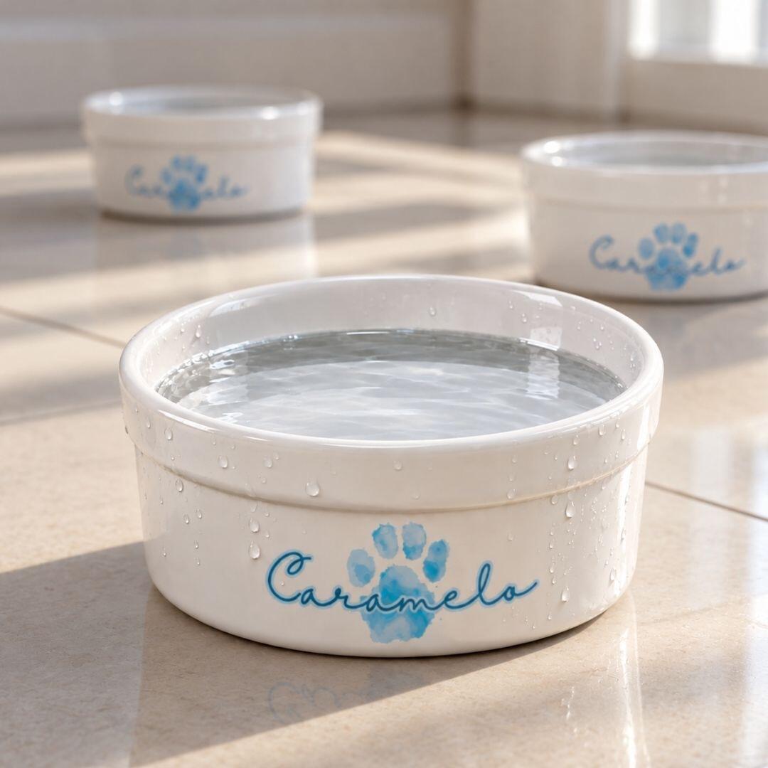 Kit Tigela Personalizada com Suporte Individual - Escolha a Cor - Patinha Aquarela