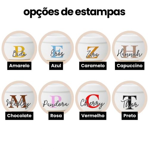 Kit Tigela Personalizada com Suporte Individual - Escolha a Cor - Monograma