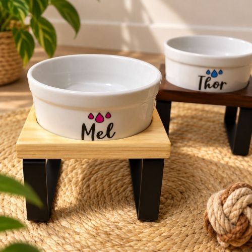 Kit Tigela Personalizada + Suporte Individual - Escolha o �cone e a Cor