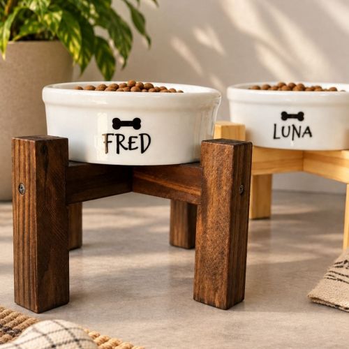 Kit Tigela Personalizada + Suporte de Elevação - Osso - Preto e Branco