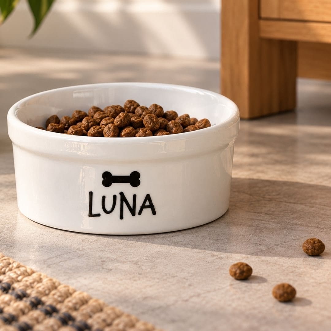 Kit Tigela Personalizada + Suporte de Elevação - Osso - Preto e Branco