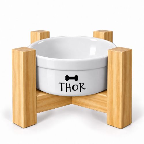 Kit Tigela Personalizada + Suporte de Elevação - Osso - Preto e Branco