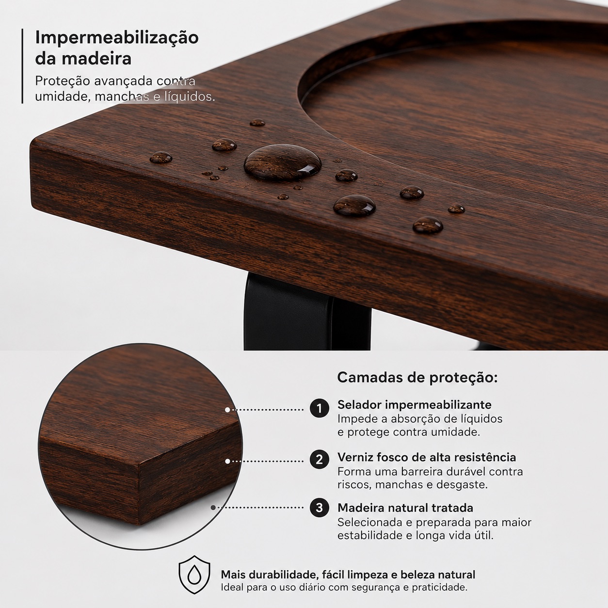 Suporte de Elevação Individual em Madeira Escura e Pés em Metal