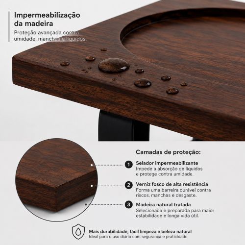 Suporte de Elevação Individual em Madeira Escura e Pés em Metal