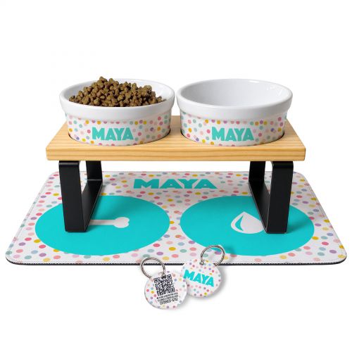 Cantinho Completo Confetes - Tigelas + Suporte Duplo + Tapete + Plaquinha Gr�tis