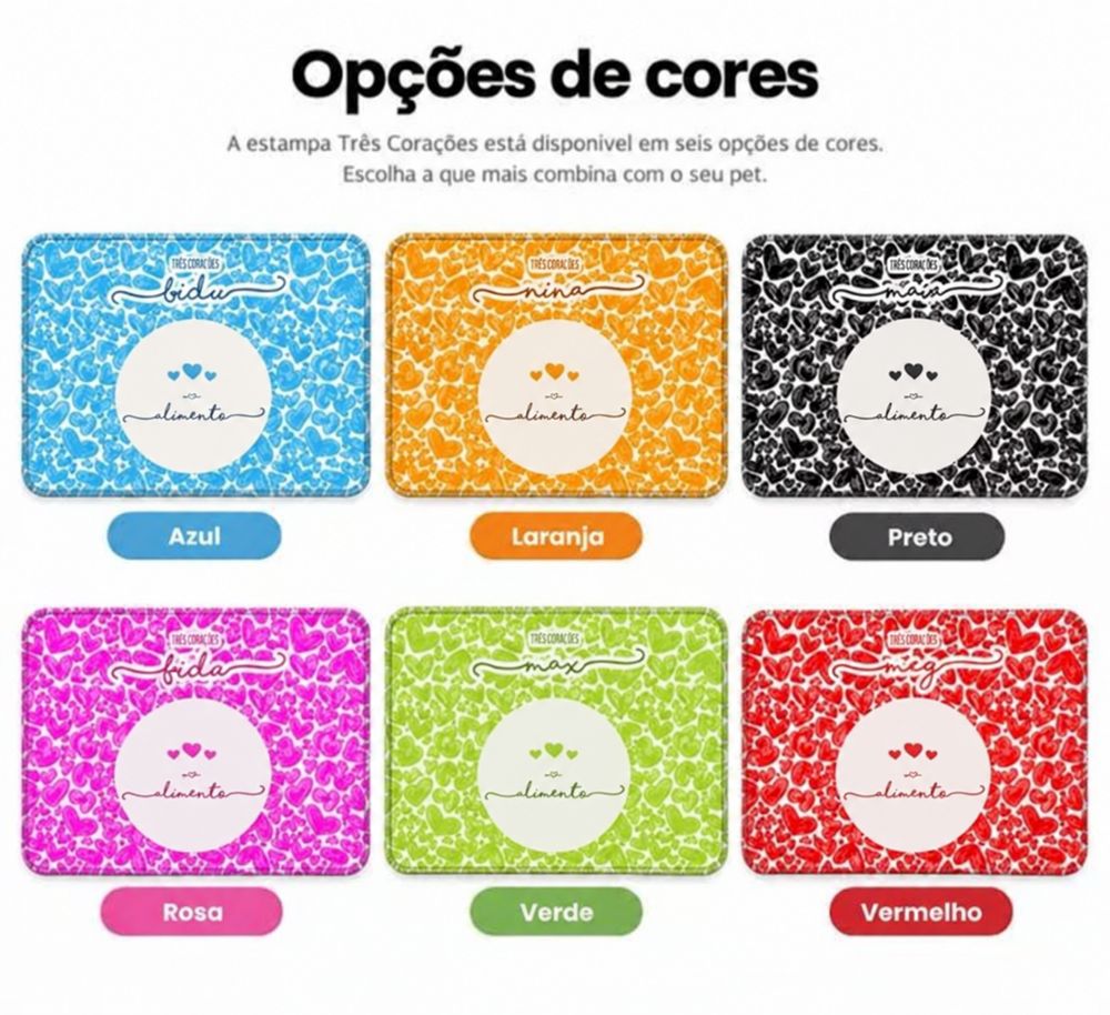 Tapete Individual Antiderrapante Personalizado para Comedouro ou Bebedouro - Três Corações