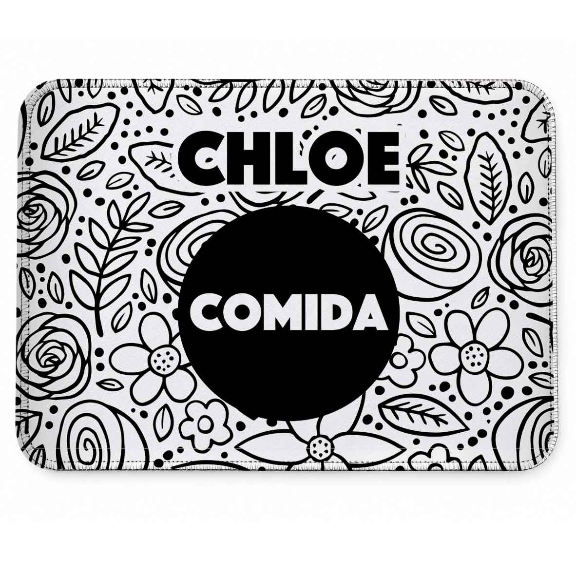 Tapete Individual Antiderrapante Personalizado - Floral P&B