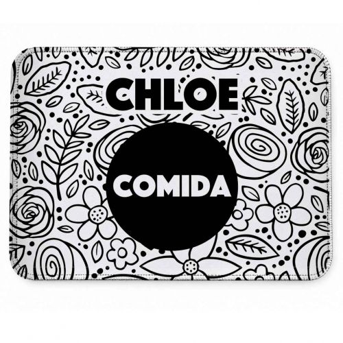 Tapete Individual Antiderrapante Personalizado - Floral P&B