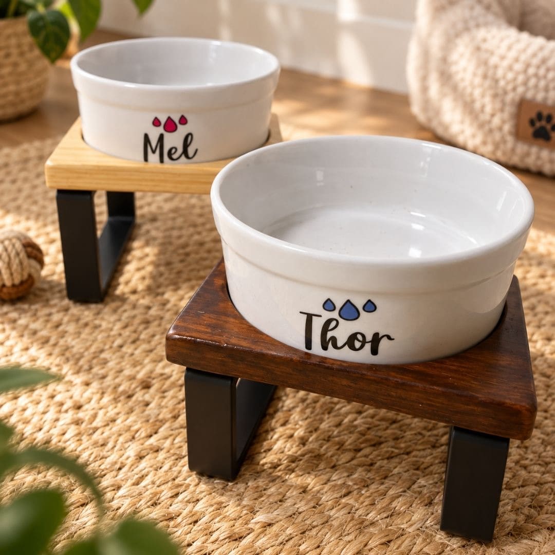 Suporte individual Pot Pet em madeira clara e madeira escura
