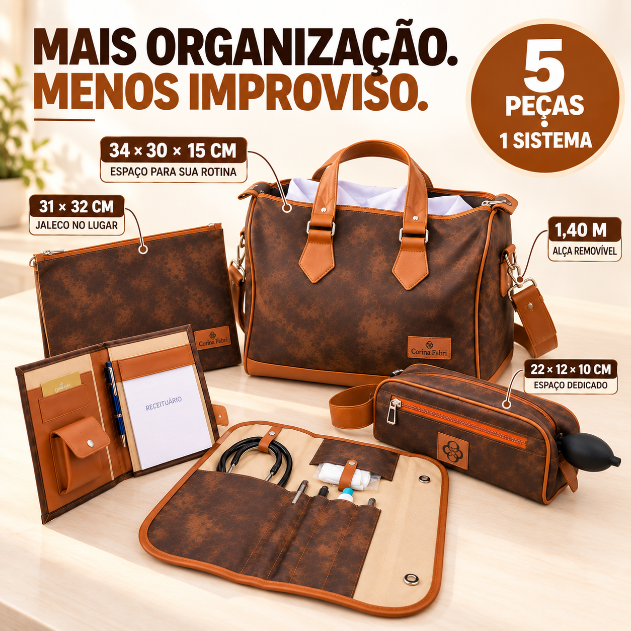 Super Kit Organizador em Vinil Nature Marrom