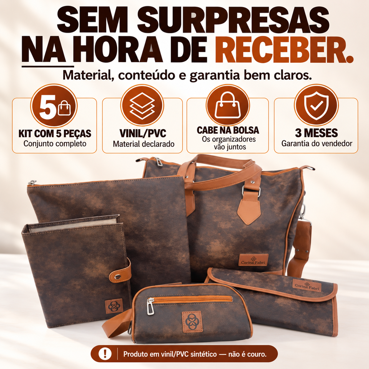 Super Kit Organizador em Vinil Nature Marrom