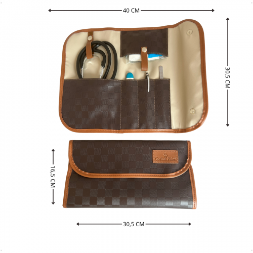 Mini Kit Organizador em Vinil Xadrez Marrom