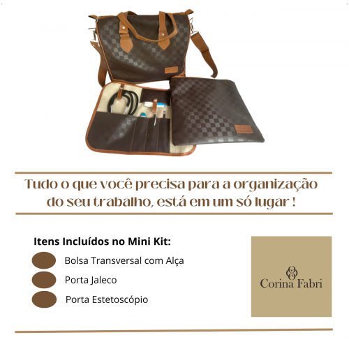 Mini Kit Organizador em Vinil Xadrez Marrom