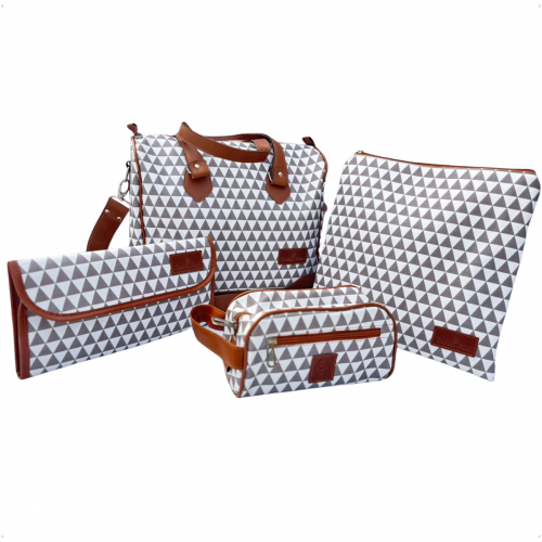 Kit Organizador em Vinil Prisma Branco e Marrom BR