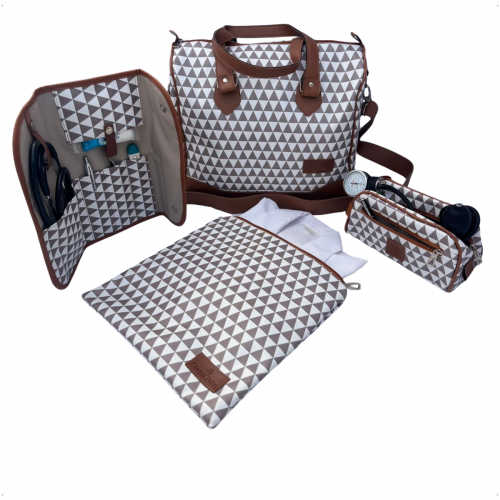 Kit Organizador em Vinil Prisma Branco e Marrom BR