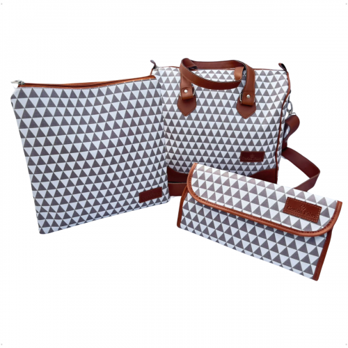 Mini Kit Organizador em Vinil Prisma Branco e Marrom BR