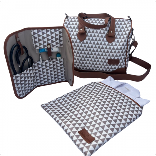 Mini Kit Organizador em Vinil Prisma Branco e Marrom BR