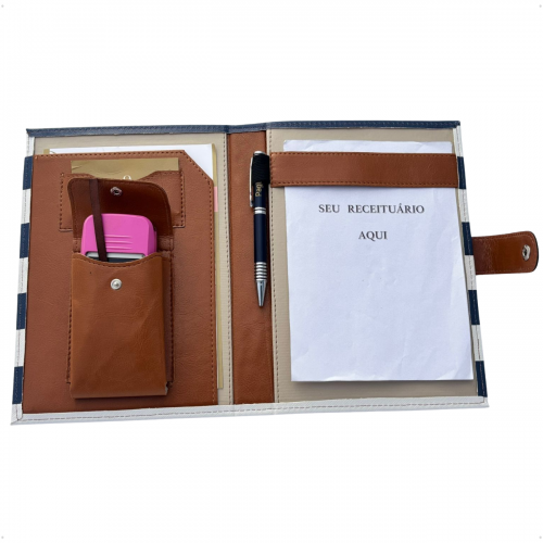 Porta Receituário e Porta Carimbo em Vinil Listado Azul BR