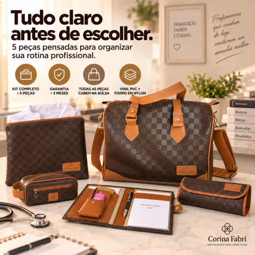 Super Kit Organizador Médico em Vinil Xadrez Marrom
