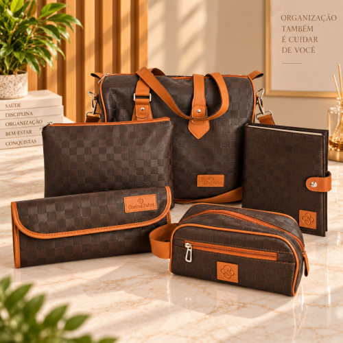 Super Kit Organizador M�dico em Vinil Xadrez Marrom