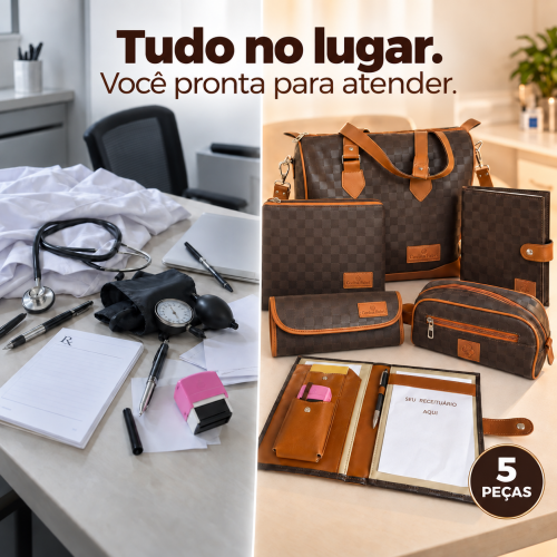 Super Kit Organizador Médico em Vinil Xadrez Marrom