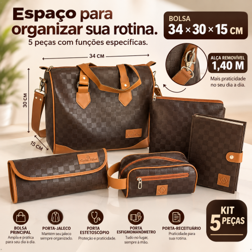 Super Kit Organizador Médico em Vinil Xadrez Marrom