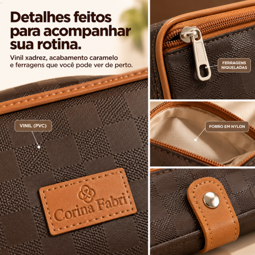 Super Kit Organizador Médico em Vinil Xadrez Marrom