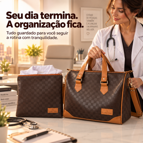 Super Kit Organizador Médico em Vinil Xadrez Marrom