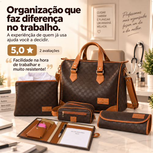Super Kit Organizador Médico em Vinil Xadrez Marrom