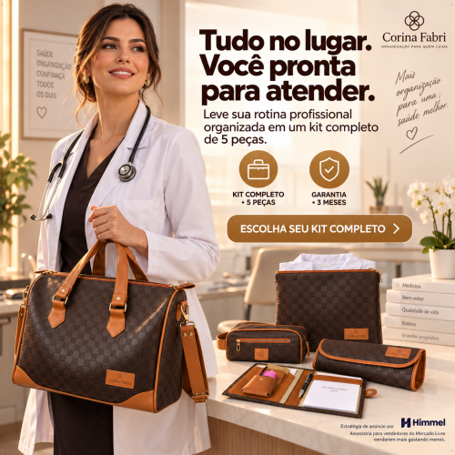 Super Kit Organizador Médico em Vinil Xadrez Marrom