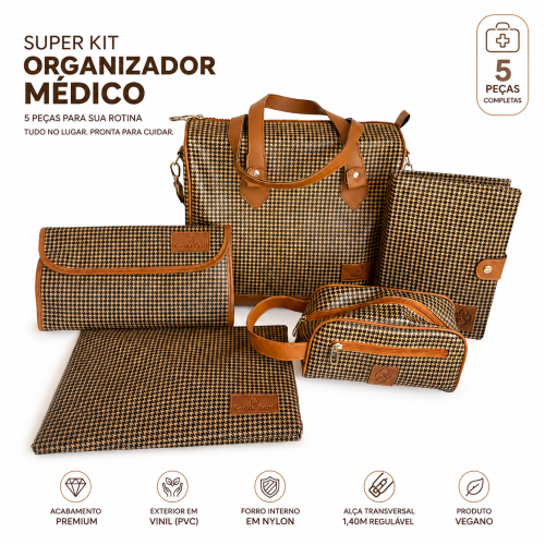 Super Kit Organizador em Vinil Pied de Poule Castanho