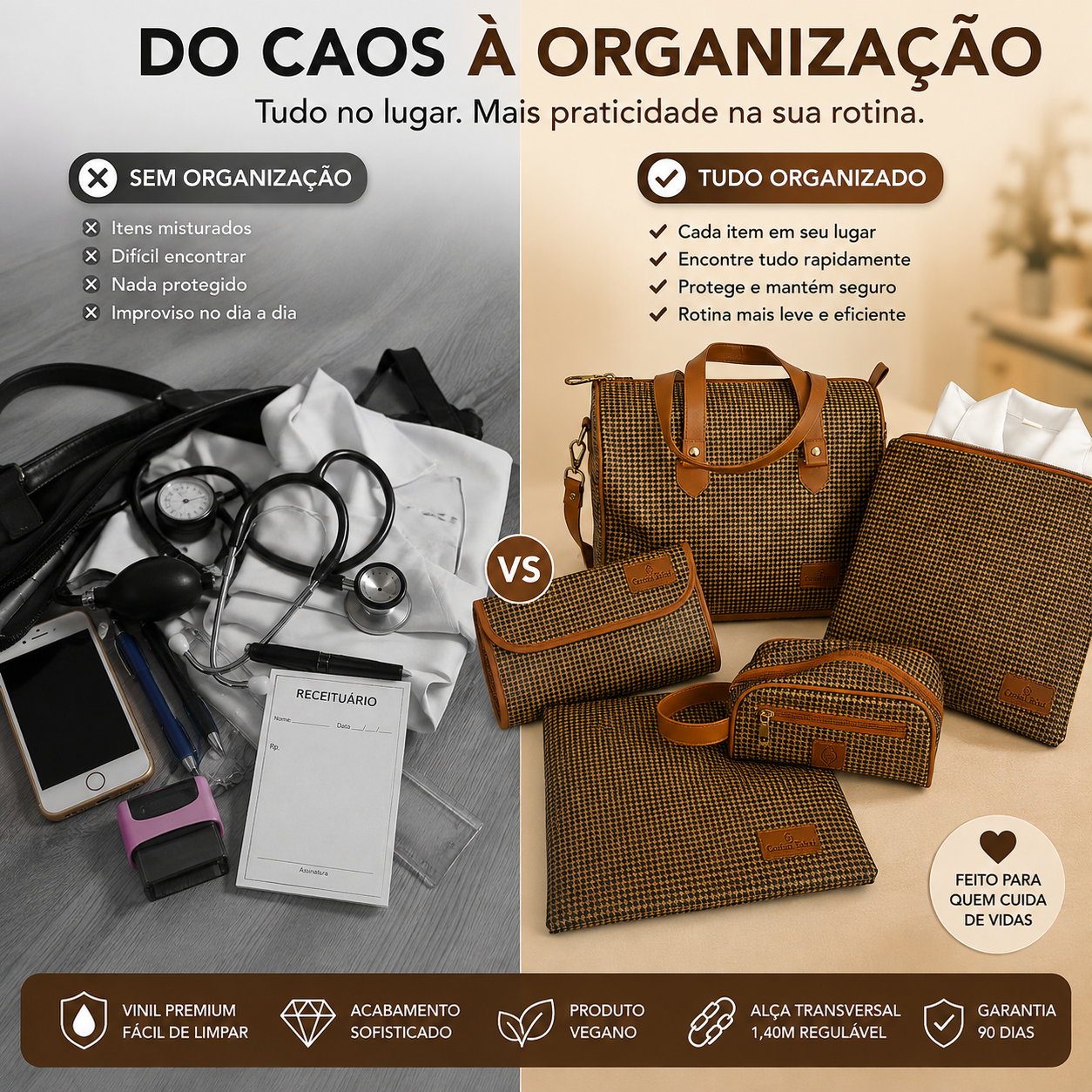 Super Kit Organizador em Vinil Pied de Poule Castanho