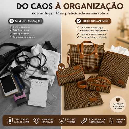 Super Kit Organizador em Vinil Pied de Poule Castanho