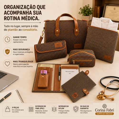 Super Kit Organizador em Vinil Pied de Poule Castanho