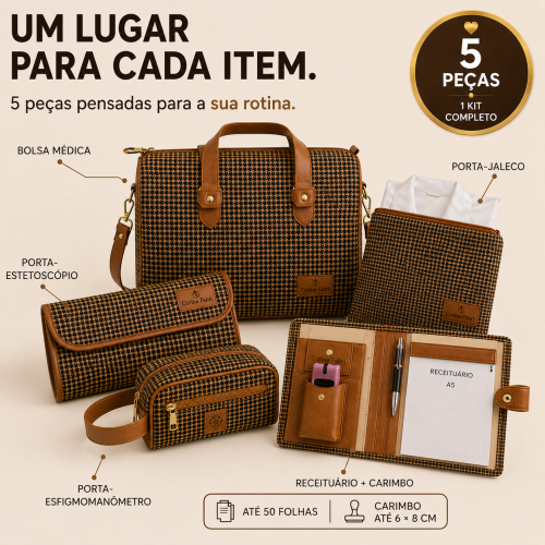 Super Kit Organizador em Vinil Pied de Poule Castanho