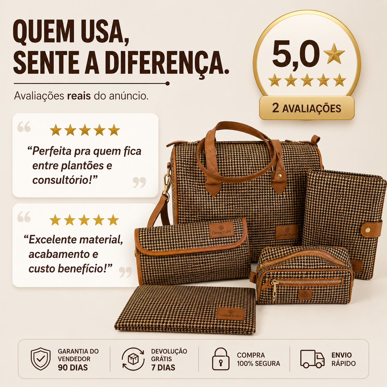 Super Kit Organizador em Vinil Pied de Poule Castanho