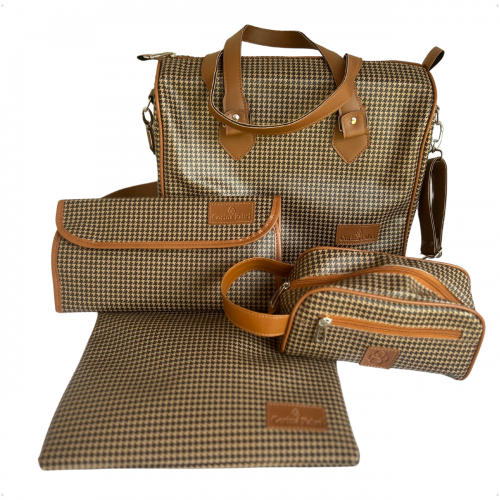 Kit Organizador Médico em Vinil Pied de Poule Castanho