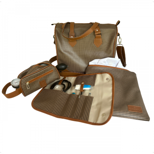 Kit Organizador Médico em Vinil Pied de Poule Castanho