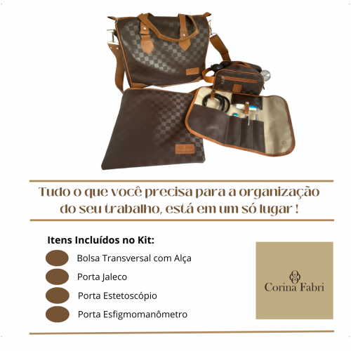 Kit Organizador M�dico em Vinil Xadrez Marrom