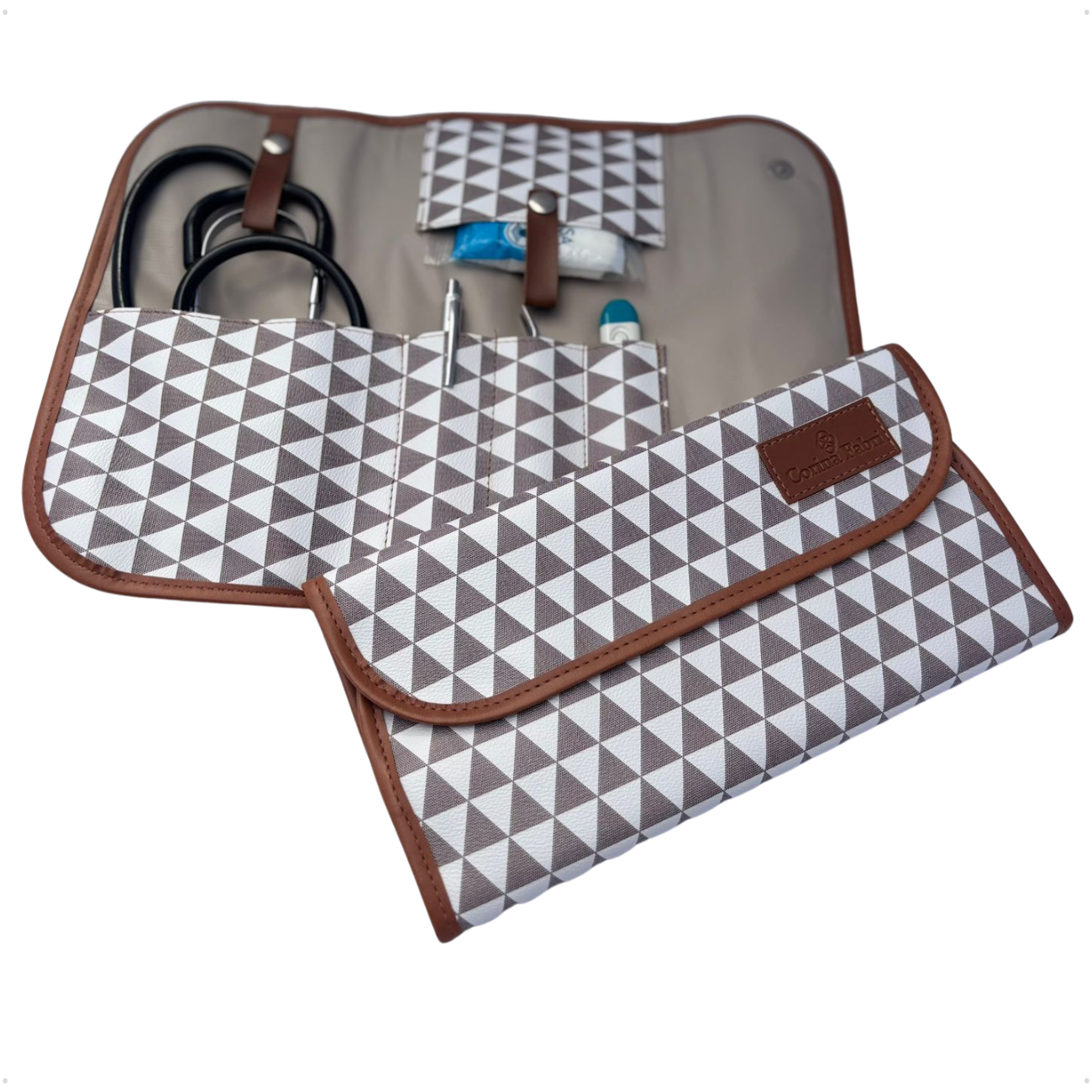 Porta Estetoscópio em Vinil Prisma Branco e Marrom BR