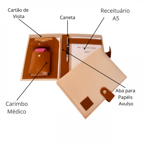 Porta Receituário e Porta Carimbo em Vinil Versalhes Marfim