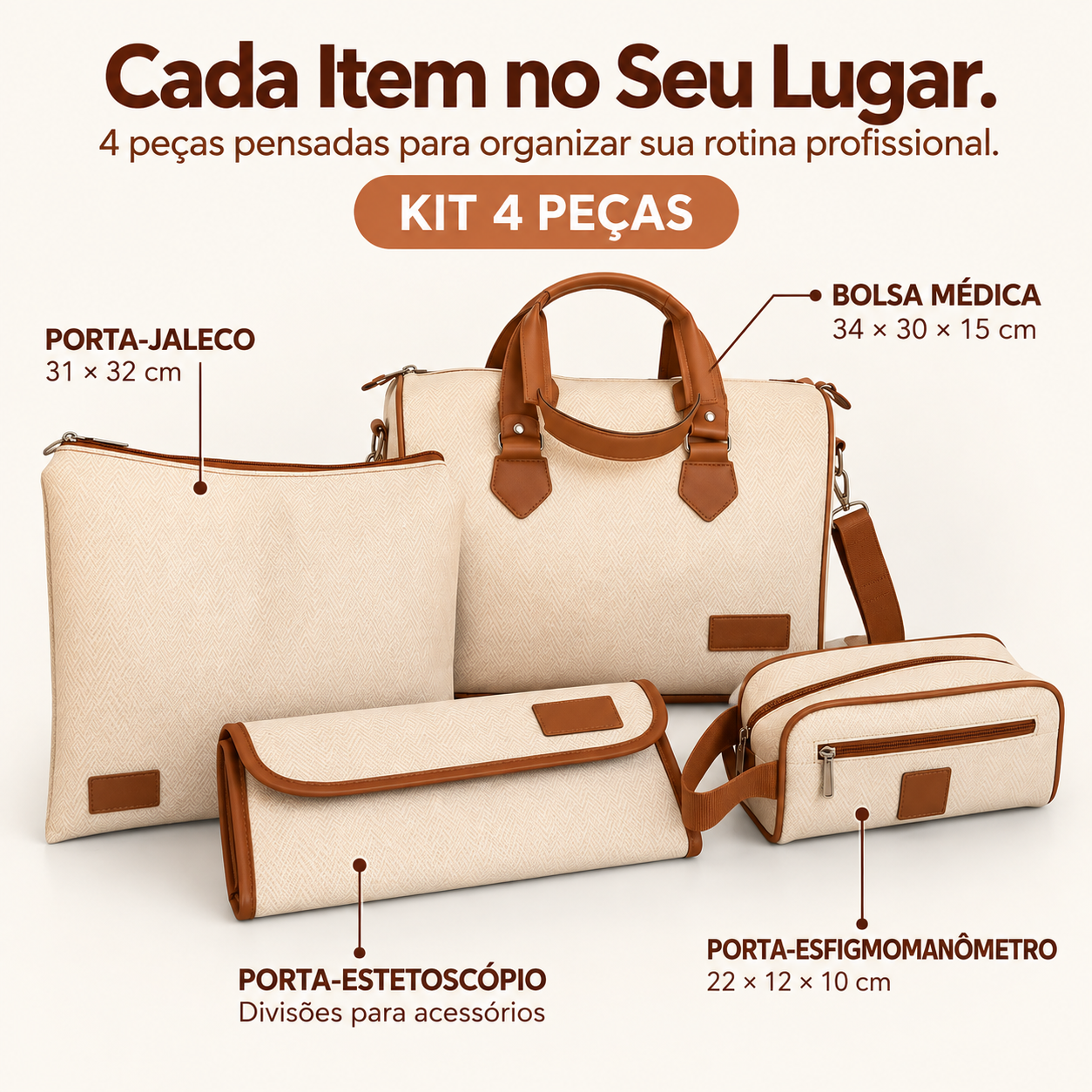 Kit Organizador Médico em Vinil Versalhes Marfim