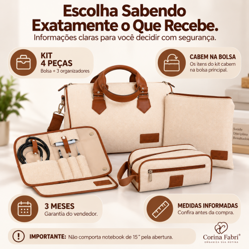 Kit Organizador Médico em Vinil Versalhes Marfim