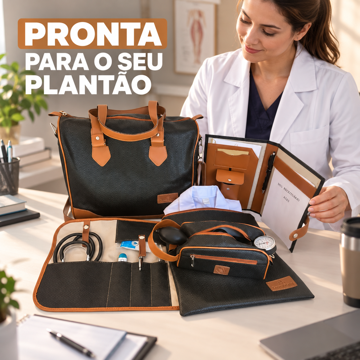 Super Kit Organizador Médico em Vinil Versalhes Preto