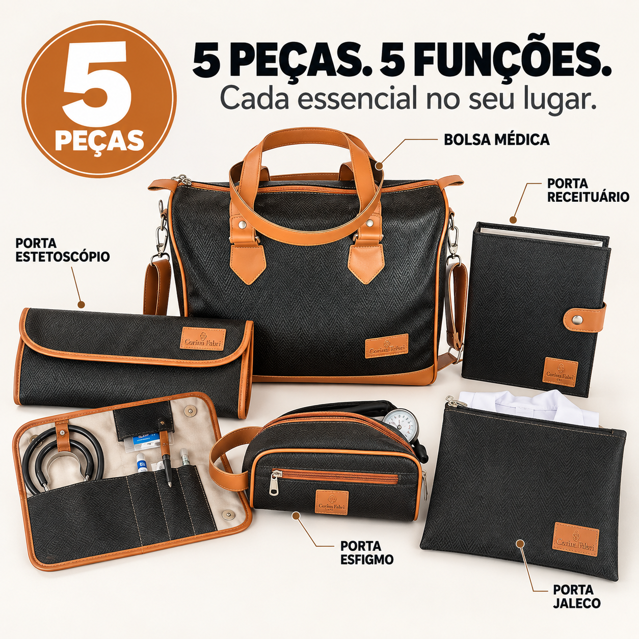 Super Kit Organizador Médico em Vinil Versalhes Preto