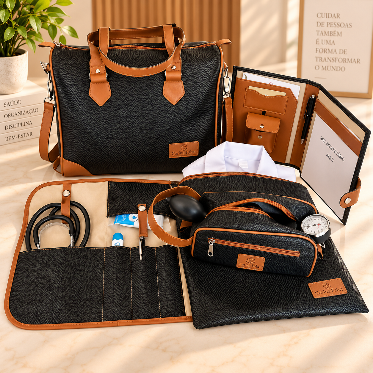 Super Kit Organizador Médico em Vinil Versalhes Preto