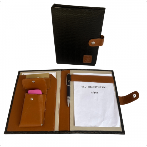 Porta Receituário e Porta Carimbo em Vinil Versalhes Preto