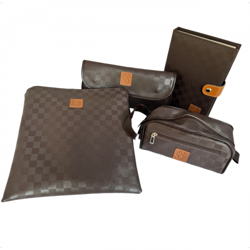 Kit Organizador M�dico Masculino em Vinil Xadrez Marrom BR