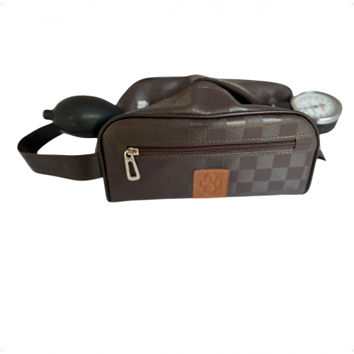 Kit Organizador Médico Masculino em Vinil Xadrez Marrom BR