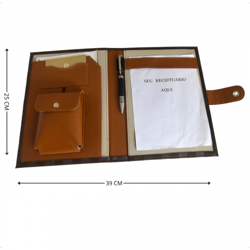 Kit Organizador Médico Masculino em Vinil Xadrez Marrom BR
